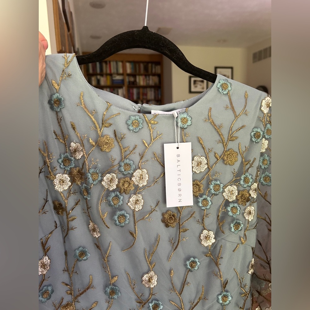 Baltic Born Dusty Blue Floral Embroidered Midi Dress - Picture 5 of 8
